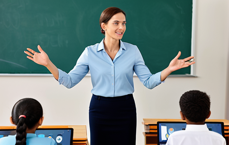 **

"A professional teacher, fully clothed in modest attire, using voice synthesis software to create audio lessons for students. Classroom setting with digital devices visible in the background. Focus on the teacher's engagement with the technology. Safe for work, appropriate content, perfect anatomy, natural proportions, professional, educational setting, well-formed hands, proper finger count."

**